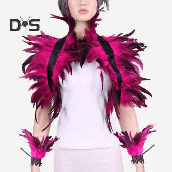 1 комплект поддельный воротник с кольцом на запястье готический стиль перьевая шаль — фото 12