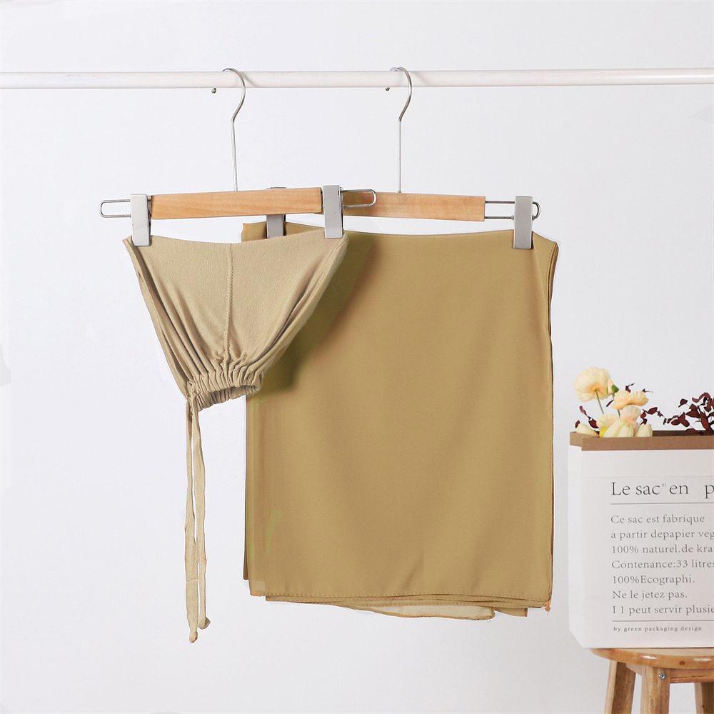 Verstellbare Mütze & Chiffon-Schal Set: Perl-Chiffon-Kopftuch + 2 Sonnenschutz-Baumwollkappen