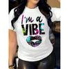 Women I'm A Vibe Graphic Tee Lip Print Crew Neck Short Sleeve Trendy Casual Autumn Top
