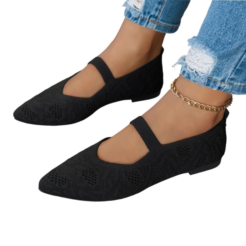 Women's Fashion Breathable Flyknit Pointed Toe Single Strap Casual Flats Lightweight Flexible Sole Comfortable Fit Slip On Shoes