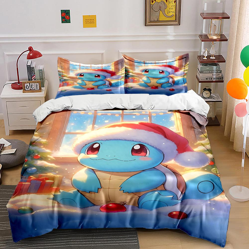 Japanese Anime Pokemon Squirtle Bedding Set Quilt 3 Pieces Duvet Cover King Queen Us Twin Size Bedclothes Kid Boy Girl Bed Decor