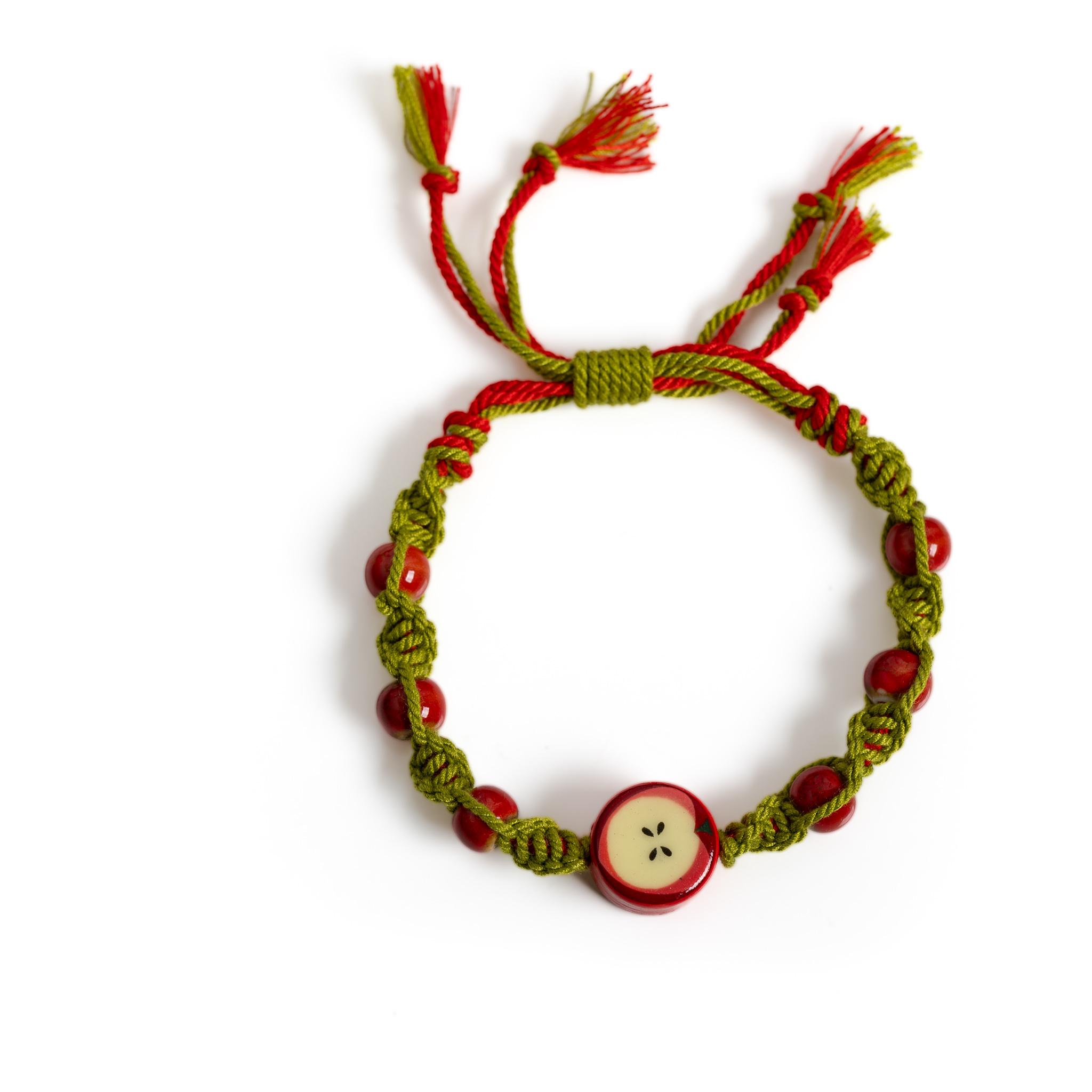 

Керамический браслет Apple Ручная работа Регулируемая хлопковая веревка Изящные украшения Фруктовый стиль для девочек Повседневное ношение Подарок S03-271