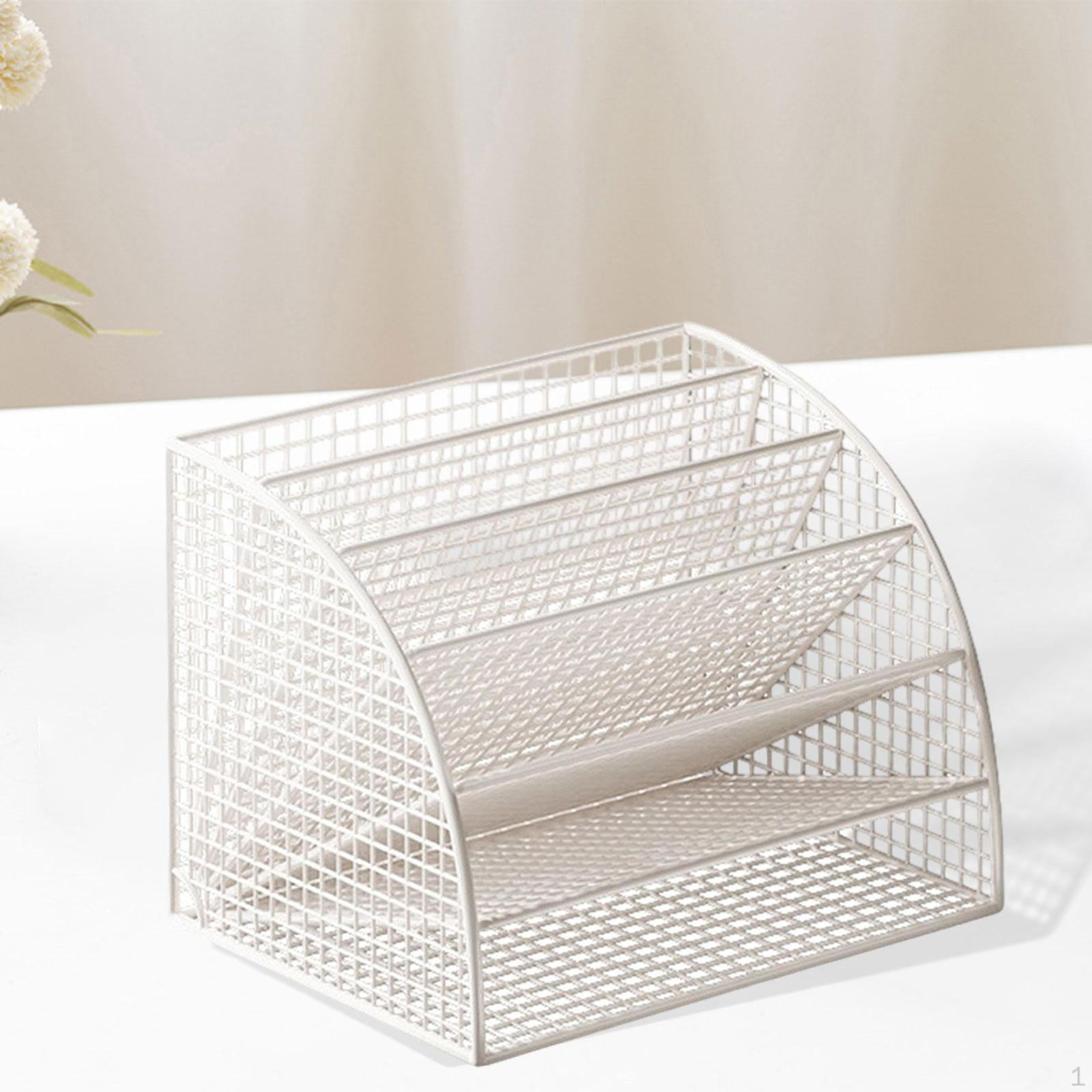 

Fan Shaped File Organizer Desktop Holder Stand 6 Layers Shelf Large Capacity Tabletop Sorter Storage White and S
