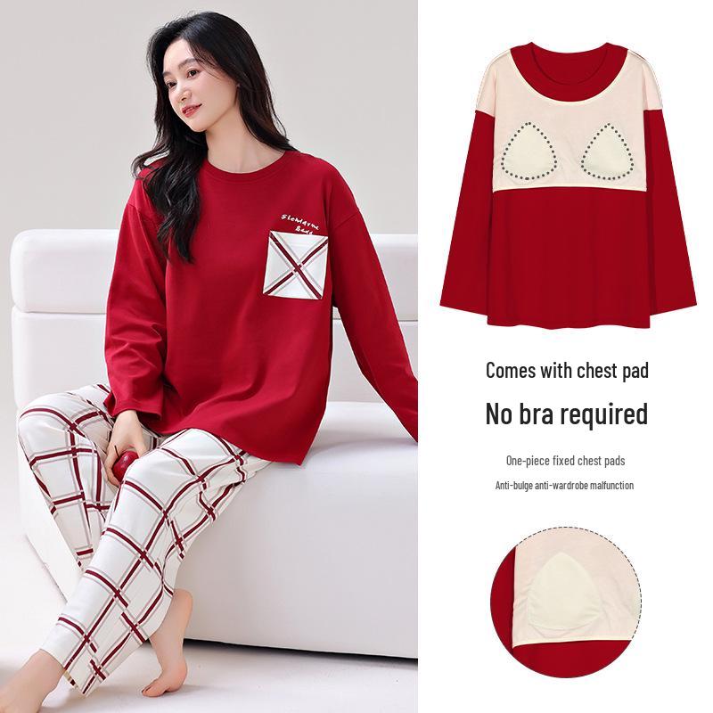 100% Cotton Women's Red Pajamas - Spring/Fall Wedding Year of the Rat Long Sleeve Plus Size Set
