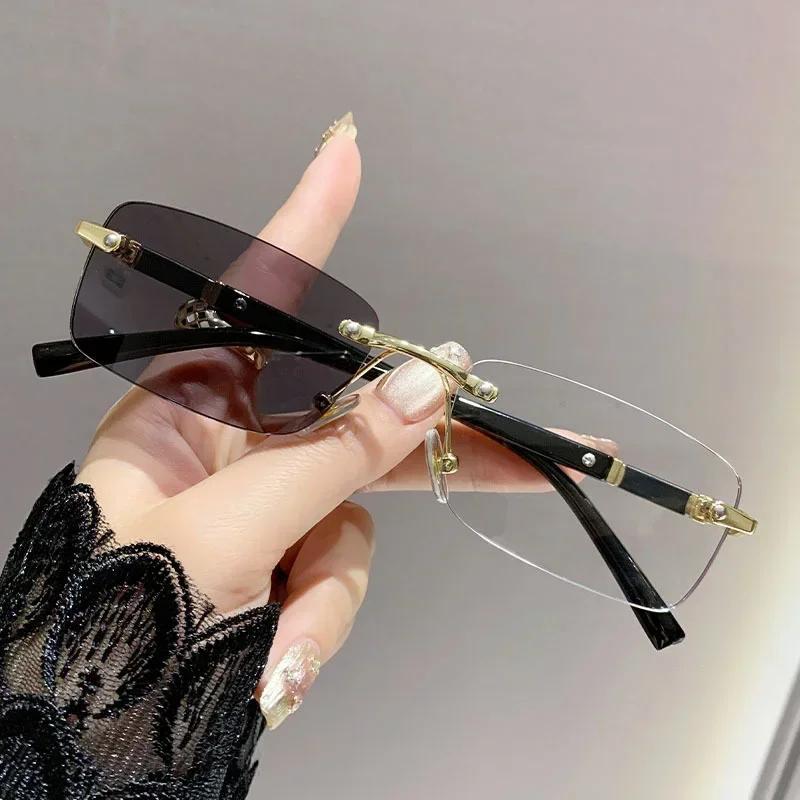 Trendy photochromic borderless reading glasses, high-end commercial reading glasses, small square color-changing glasses 0 золотой