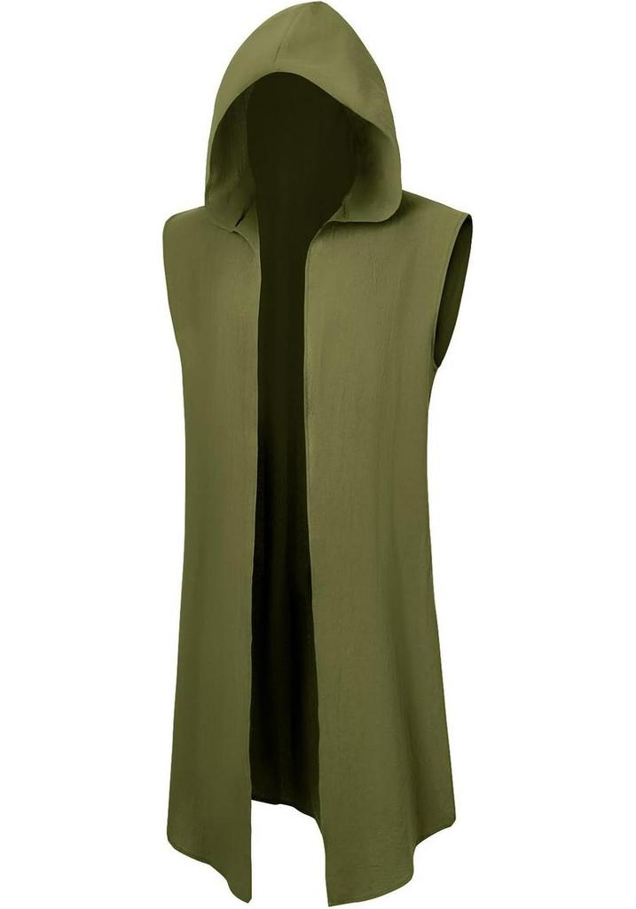 Capa con Capucha Medieval Renacentista Chaleco sin Mangas de Caballero Vikingo para Halloween o Representaciones Teatrales