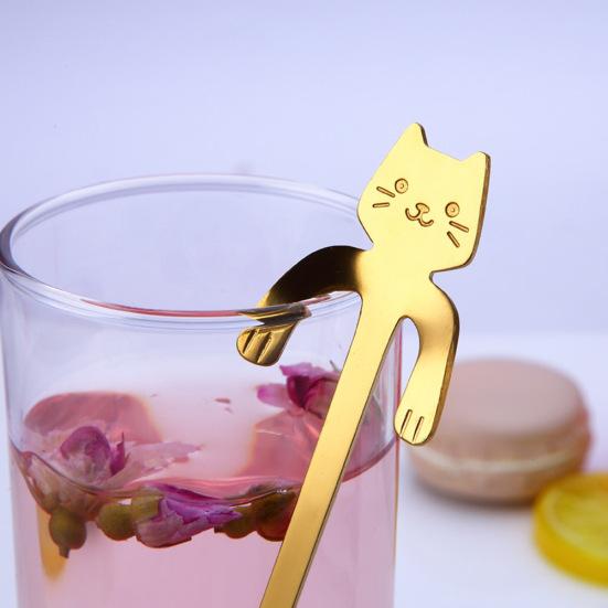 2 st Rostfri Sked Tecknad Katt Långt Handtag Härligt Dessert Soppa Bestick