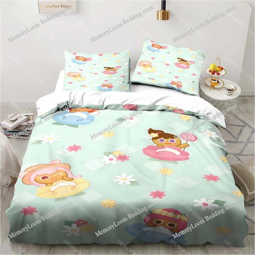 C-Cookie Run Kingdom Game Printed Bed Pillowcase and Duvet Cover Bedroom Home Decor Set Children's Room Bedding Set Luxury Gift
