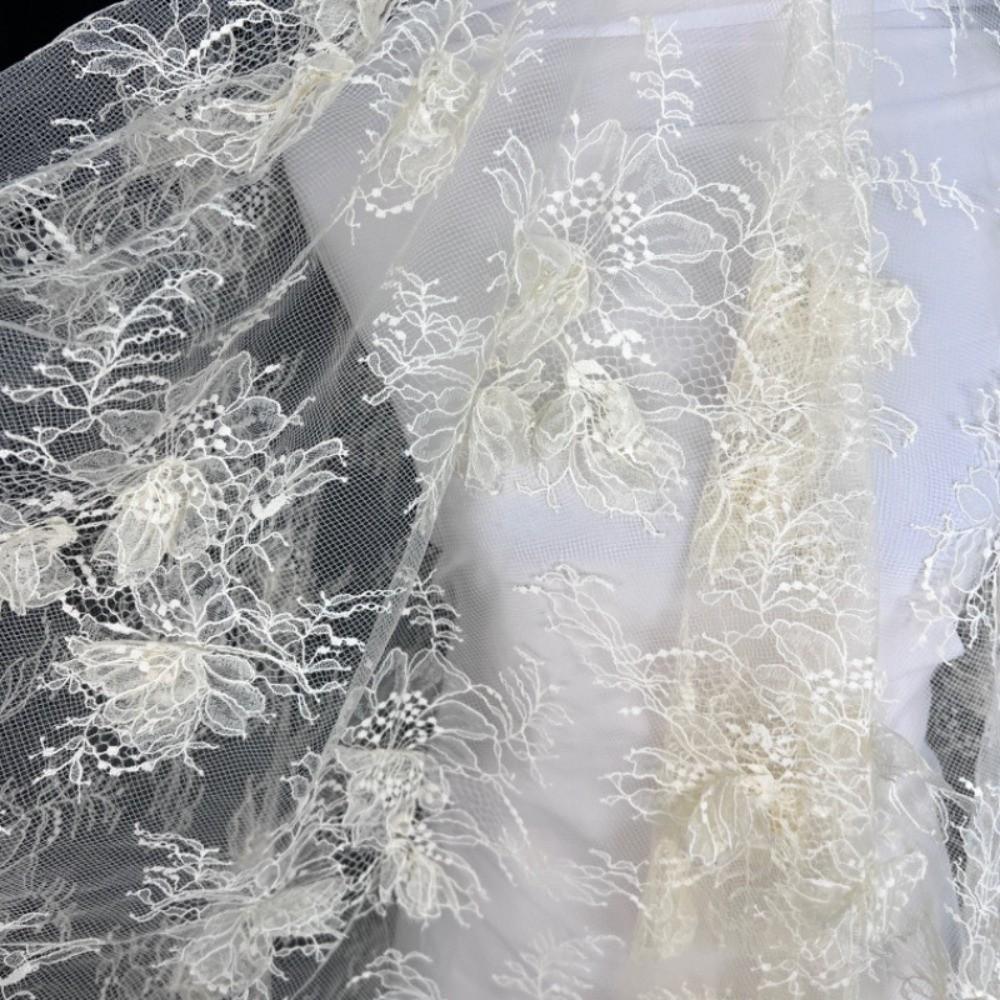 Polyester Material Eyelash Lace Fabric Floral Pattern Decorative Sewing Edging  Bridal Veils Design