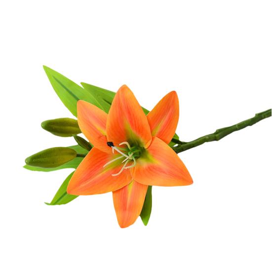 Artifical Lily Flower Full Bloom Faux Lily Flower 1 Head 2 Buds Fake Real Touch Lily Branch for Home Party Wedding Table Centerpiece Decor