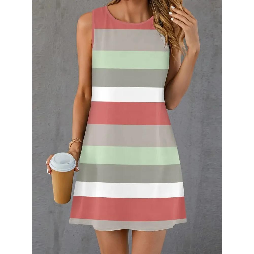

Summer Simple Colorful Floral Print Sleeveless Vest Dress Summer Vacation Style Casual Comfortable Soft Breathable Loose Women Mini Dress XS
