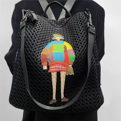 Women'S Personalized Mesh Nylon Backpack Large-Capacity Multi-Functional Patch Single Shoulder Oblique Span Bag