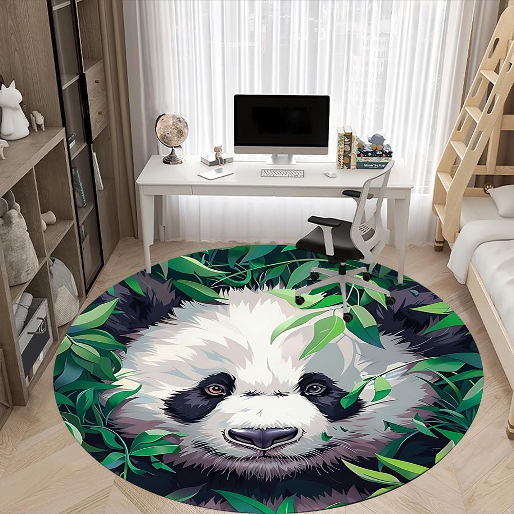 1pc Panda Bamboo Office Round Area Rug,  Mat Suitable ForOffice, Under Office Chairs Bedroom Living Room Home Decor, Room Deco
