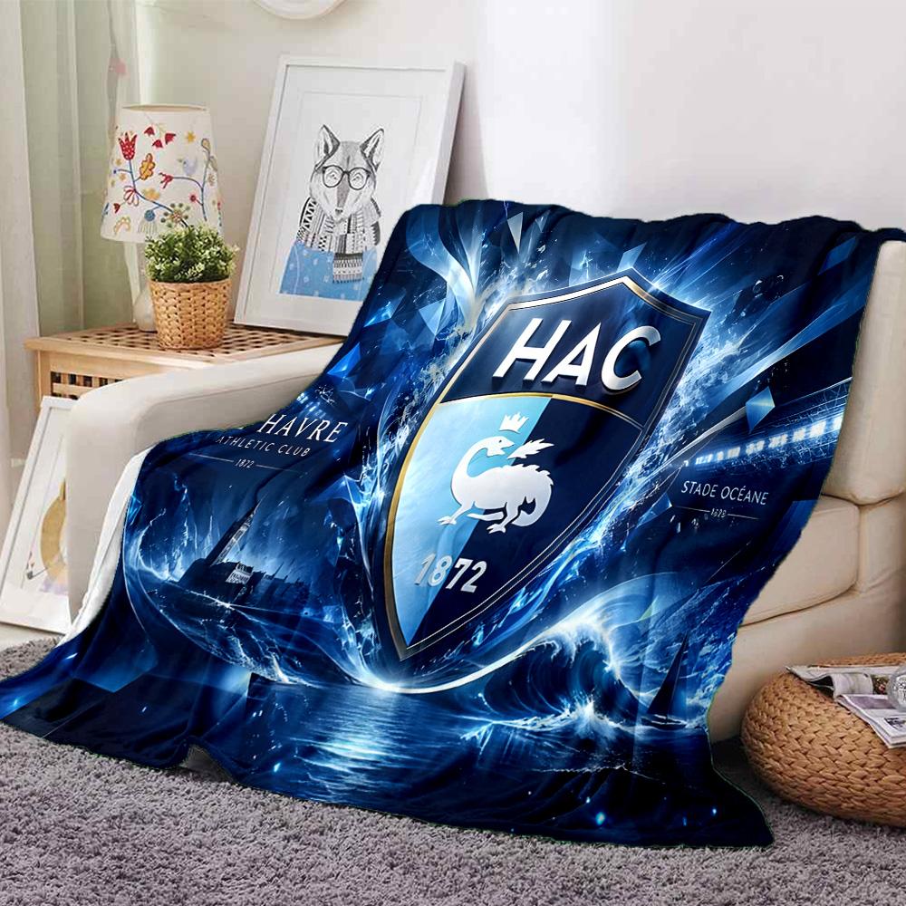 Le Havre Crest Heritage Flannel Blanket, Soft Polyester, Modern Design, All-Season for Camping, Travel, Gifts for holidays or birthdays