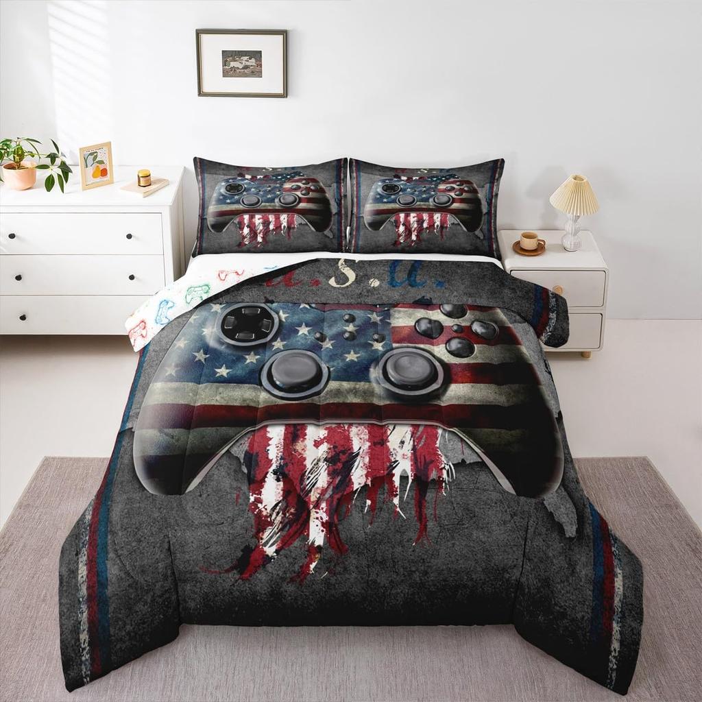 Erose Set Biancheria da Letto Stella del Texas Occidentale Sposa Trapunta Bandiera Americana Retrò Vintage Regali per Uomo Cowboy, Trapunta Patchwork Bianco Rosso e Blu Se