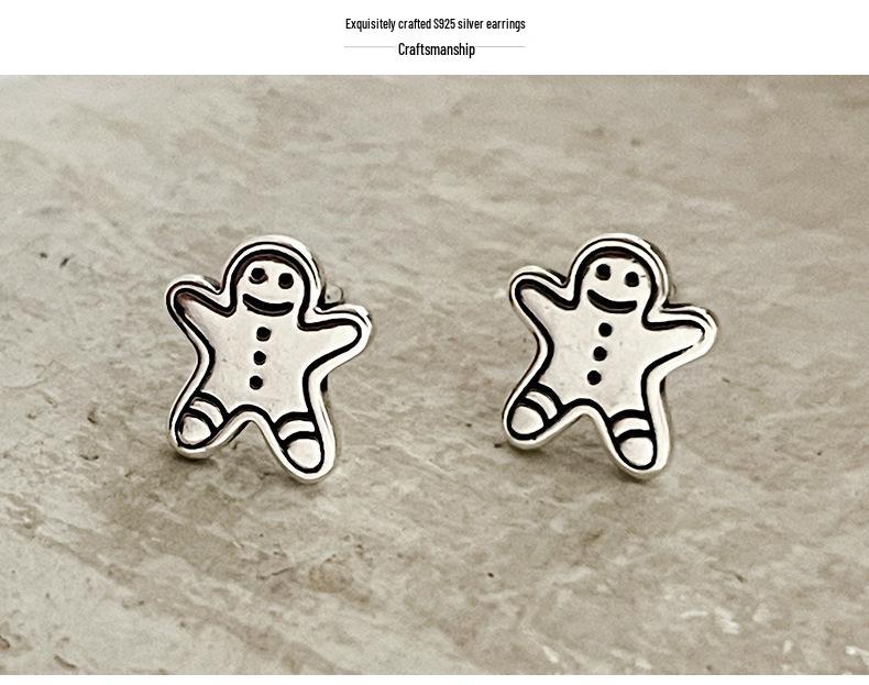 S925 Sterling Silver Gingerbread Man & Snowman Stud Earrings - 2022 Christmas Collection (E9540)