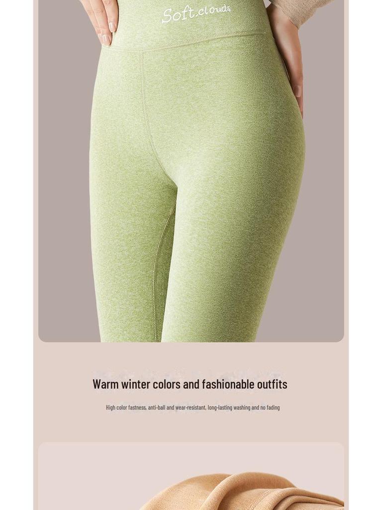 Damen High-Waist Nahtlose Wolle-Seide Leggings: Gebürsteter Deutscher Samt für Herbst- und Winterwärme