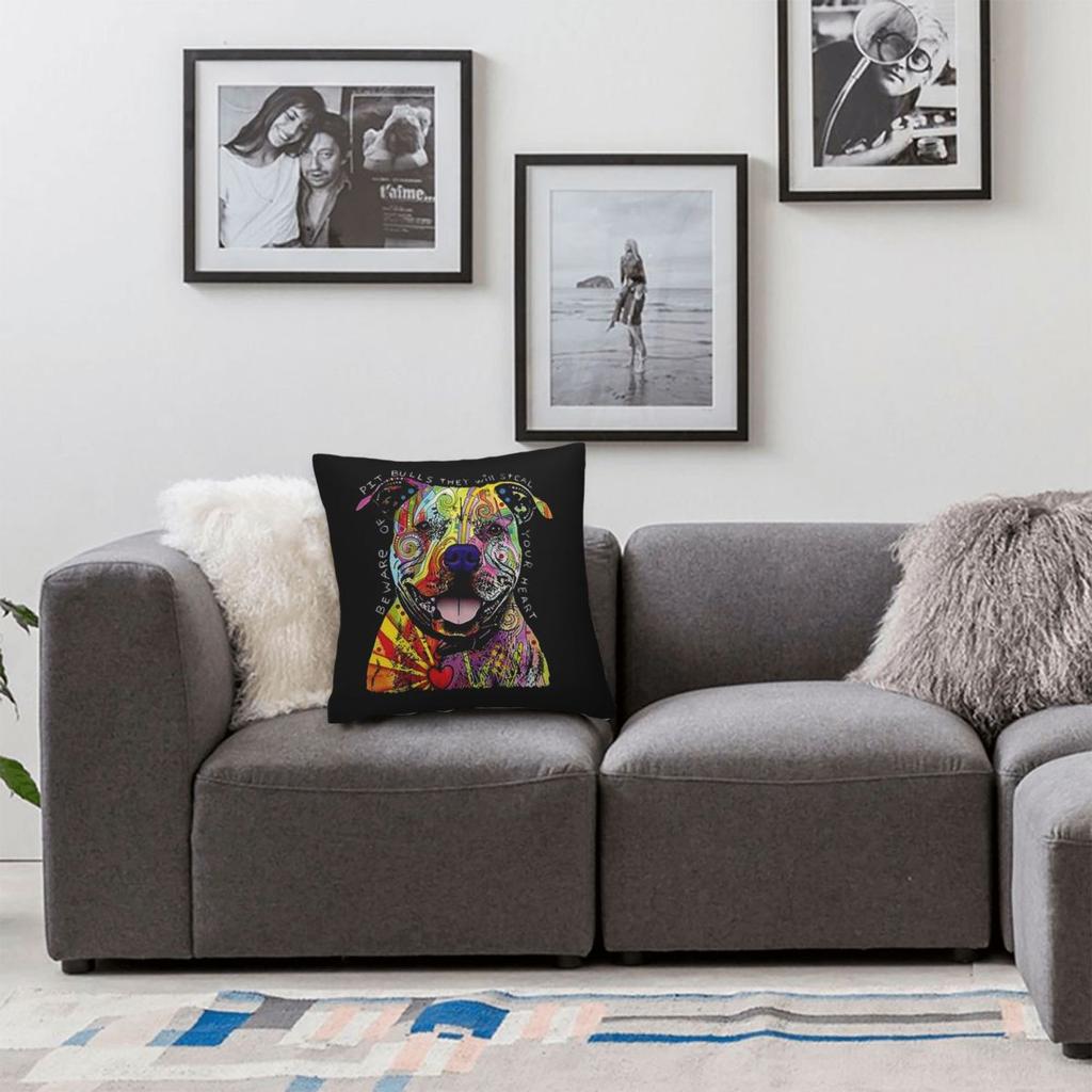 Beware Of Pit Bulls Canine Square Pillowcase Polyester Linen Velvet Creative Decorative Throw Pillow Case Car Cushion Cover 18"