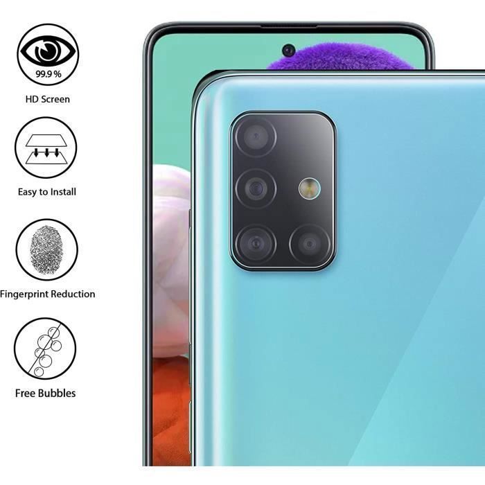 Protection Caméra - Phonillico - Samsung Galaxy A71 - Lot de 3 - Verre Trempé - Résistant aux rayures
