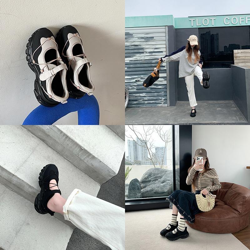 Hong Kong design sense ugly cute Mary Jane shoes women's spring new thick sole heightening round head casual shoes