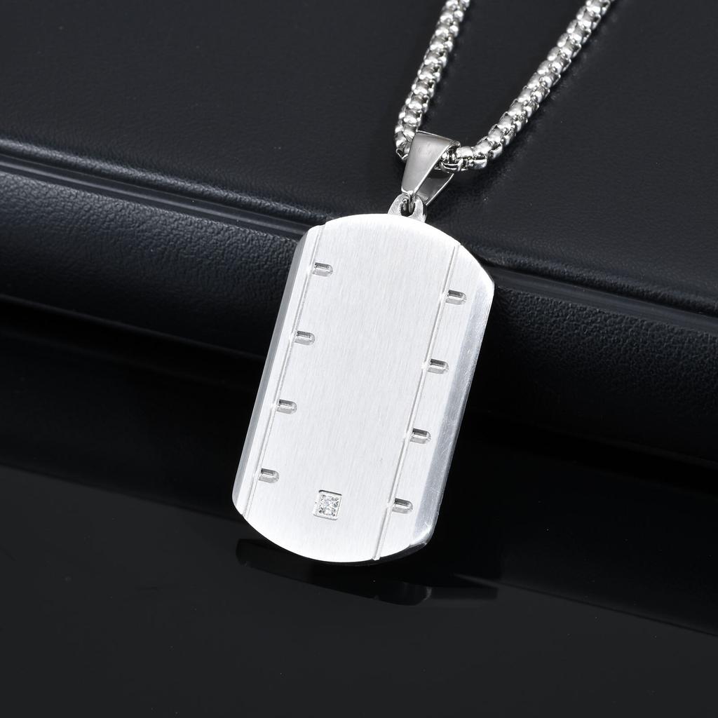 Trendy Dull Polish Dog Tag Necklace for Men,Waterproof Stainless Steel Square Pendant Necklace,Male Military Jewelry Gift