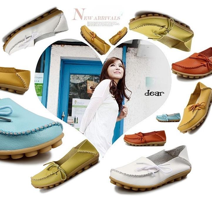 2025 Plus Size Women's Shoes, Two-layer Cowhide Mother Shoes, Casual and Versatile Single Shoes, Comfortable Bean Women's Shoes