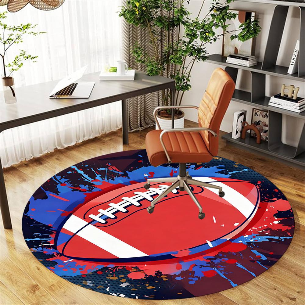 1PC Football Sport Round Chair mat Area Rug - Non-Slip, Floor Mat for Office, Bedroom, and Indoor Decor -Gift D1127219