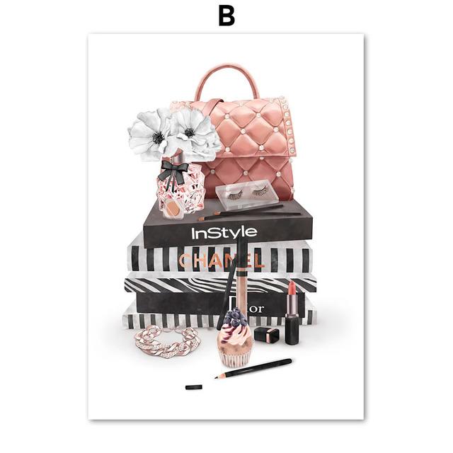 Fashion Girl Paris Perfume Heels Lipstick Makeup Art Canvas Painting Nordic Posters And Prints Wall Pictures Living Room Decor No Frame