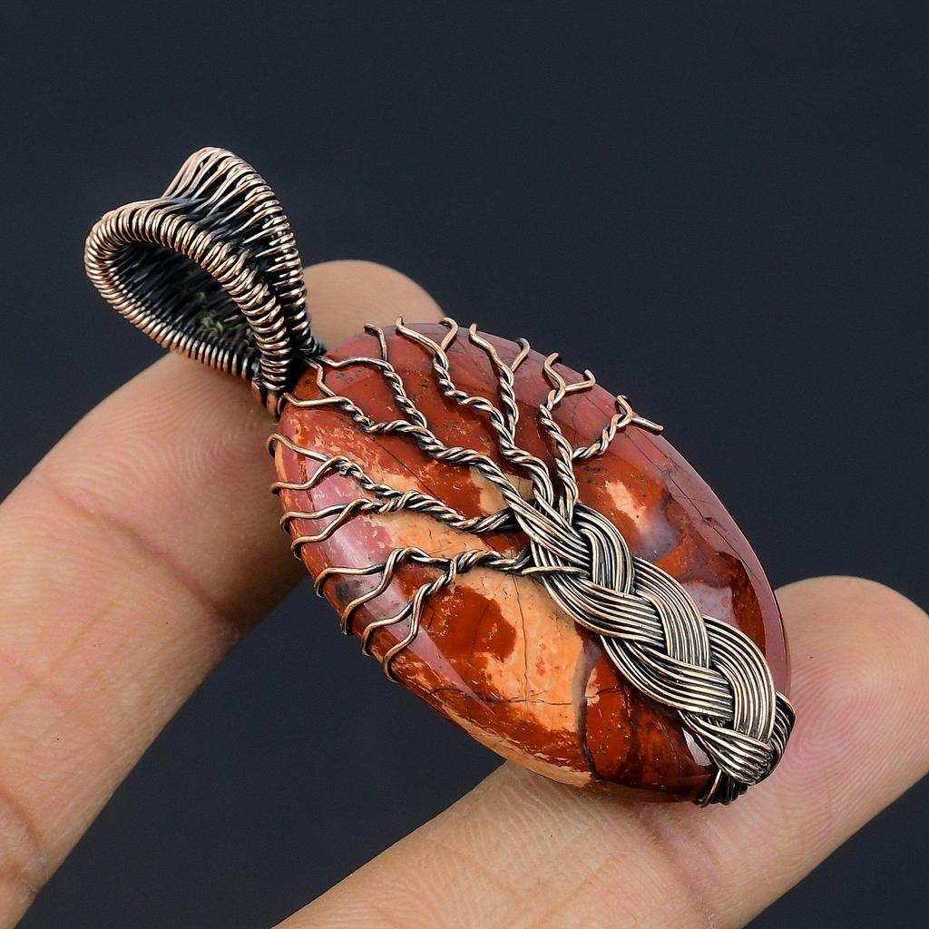 Tree Of Life Red Snake Skin Pendant Gemstone Handmade Jewelry, 999 Copper Wire Wrapped Pendant, Gift For Wife Jewelry