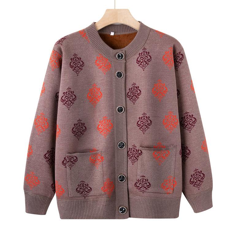 

Бабушкина осенне-зимняя одежда, свитер с кардиганом на плюшевой подкладке для женщин среднего и пожилого возраста, новый стиль, свитер-жакет для мамы, толстый топ 4XL