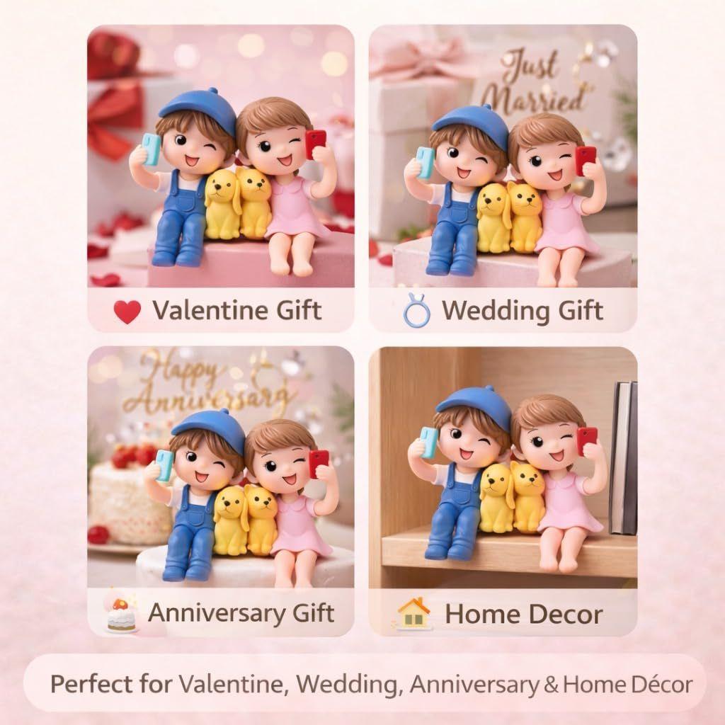 1 Set Couple Miniature Figurine Set Cute Boy Girl Showpiece for Home Decor Bookshelf Decoration