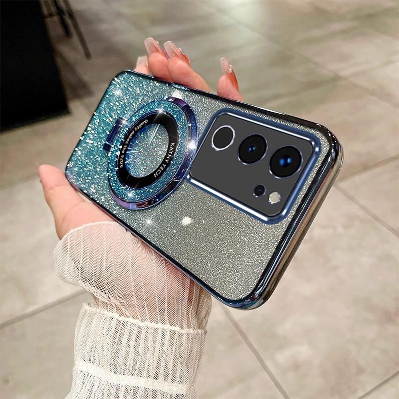 

Роскошный чехол с кронштейном Glitter Case для vivo Y28 Y200 V21 V21E V23 Y76 Y73 Y53S Y51 Y36 Y35 Y33S Y31 Y22 Y21 Y20 Case Holder Cover V23E синий