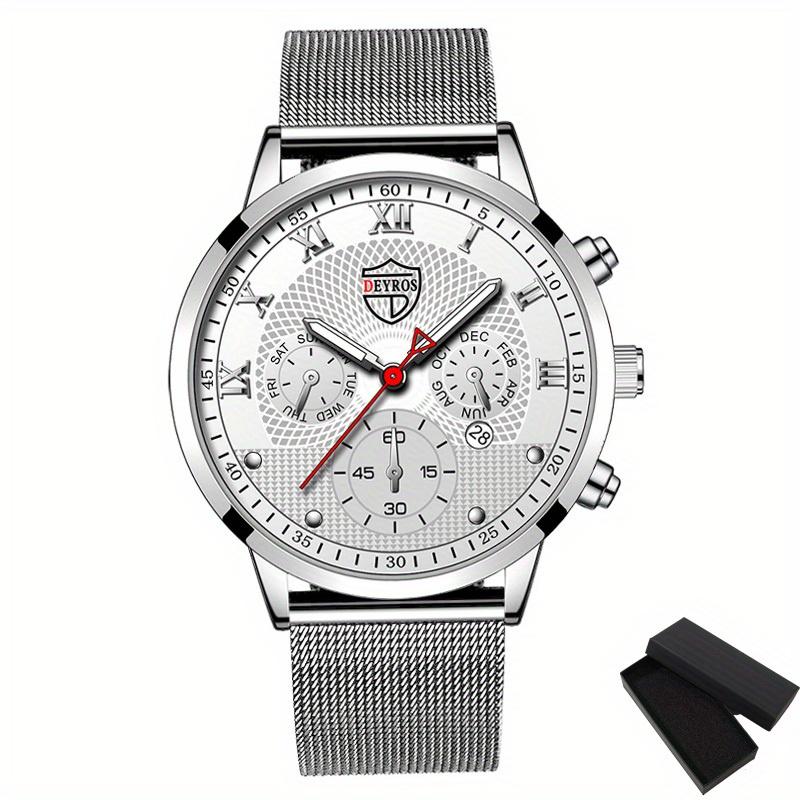 Modische Herrenuhr aus Edelstahl, leuchtende Kalender-Quarzuhr für Herren