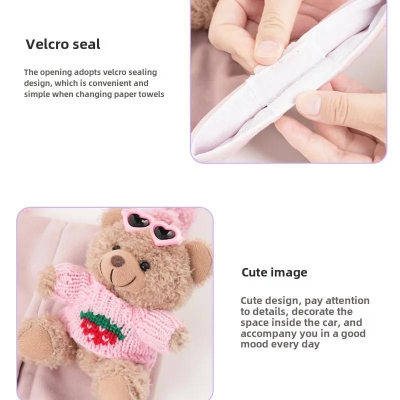 Cartoon Car Tissue Box Creative Doll Bear Car Hanging Paper Box Cute Plush Car Home Dual-use Hanging Bag