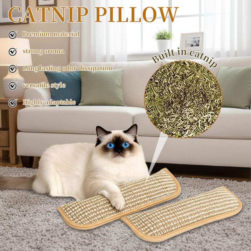 Catnip Chew Pillow with Jute Texture: Soothing Cat Toy for Dental Health, Scratching & Boredom Relief - Self-Play Cuddle Pad