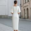 Work Dress for Women Boat Neck Batwing Half Sleeve Pencil Sheath Dress Formal Business Office Midi Dress