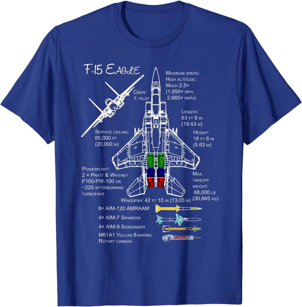 American F-15 Eagle Specs Military Fighter Print Men's T-Shirt Short Casual 100% Cotton Shirt Spring Summer Fashion
