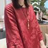 Spring Retro Embroidery Jacquard Mid-Sleeve Top: Chinese Style Artistic Plus Size Round Neck