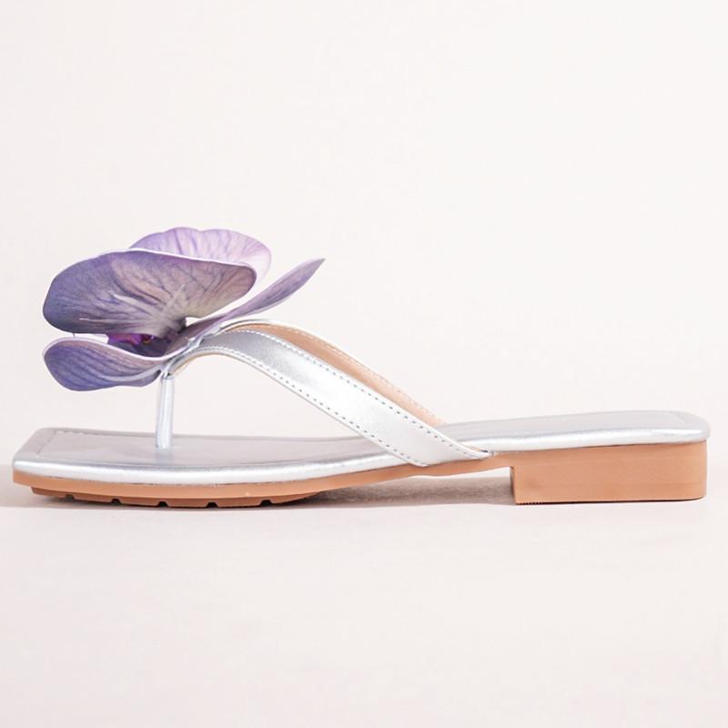 Fashion Luxury Flower Women Sandals Fashion Medium Heeled Square Toe Open-toe Large Size Women Flip-flops Simple Comfortable Women Flats