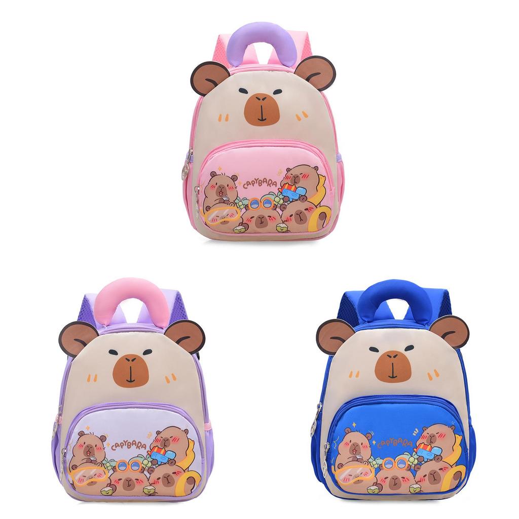 Kids School Backpack With Cartoon Capybara Design And Breathable Nylon Material For Little Learners