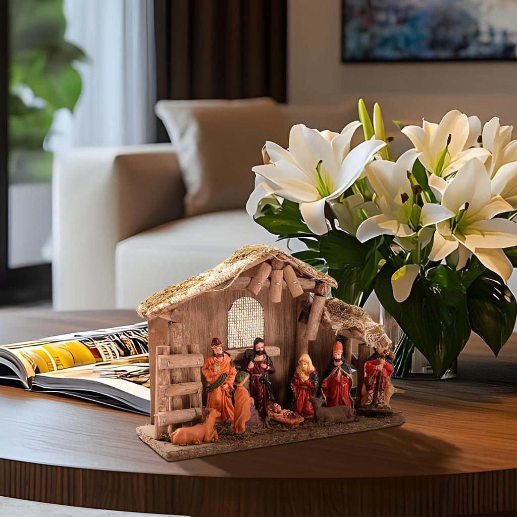 Heilige Familie Statue Baby Jesus Miniatur Weihnachtskrippe Skulptur für Weihnachten Innen Haus Tisch Feiertag