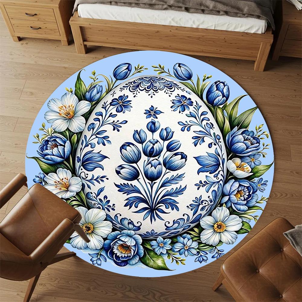 1pc Floral Patterns Egg Round Chair mat Area Rug - Non-Slip, Floor Mat for Office, Bedroom, and Indoor Decor -1002231