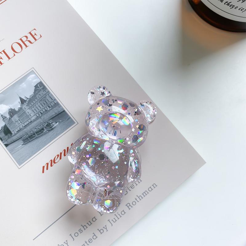 Supporto a Airbag Trasparente per Cellulare a Forma di Orso, Colore Misto con Paillettes, Supporto a Cuscino d'Aria Tridimensionale di Nicchia per Desktop