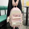Girls School Bag Set Cute Lightweight Bookbag for Middle High School Students Women Travel Backpack Bear Pendant