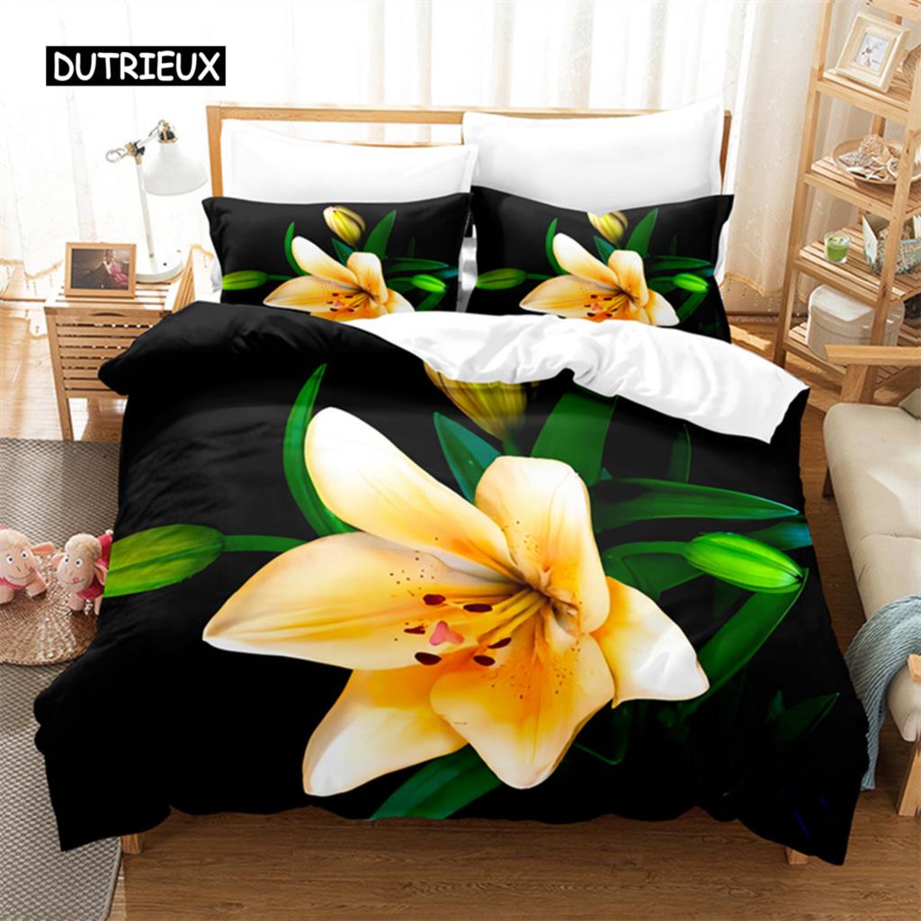 Yellow Flowers Queen Size Sleep Bedding Collection Bed Cover Collection Bedding Digital Printing Bed Linen King Size Size Bed Cover Collection Bedding