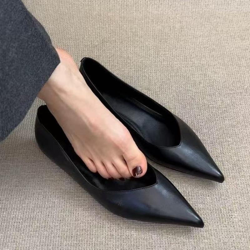 Fashion 2025 New Arrival Concise Genuine Pointed-Toe Woman Flats Shallow Mouth Single Shoes Willow Fashion Females Mules Shoes