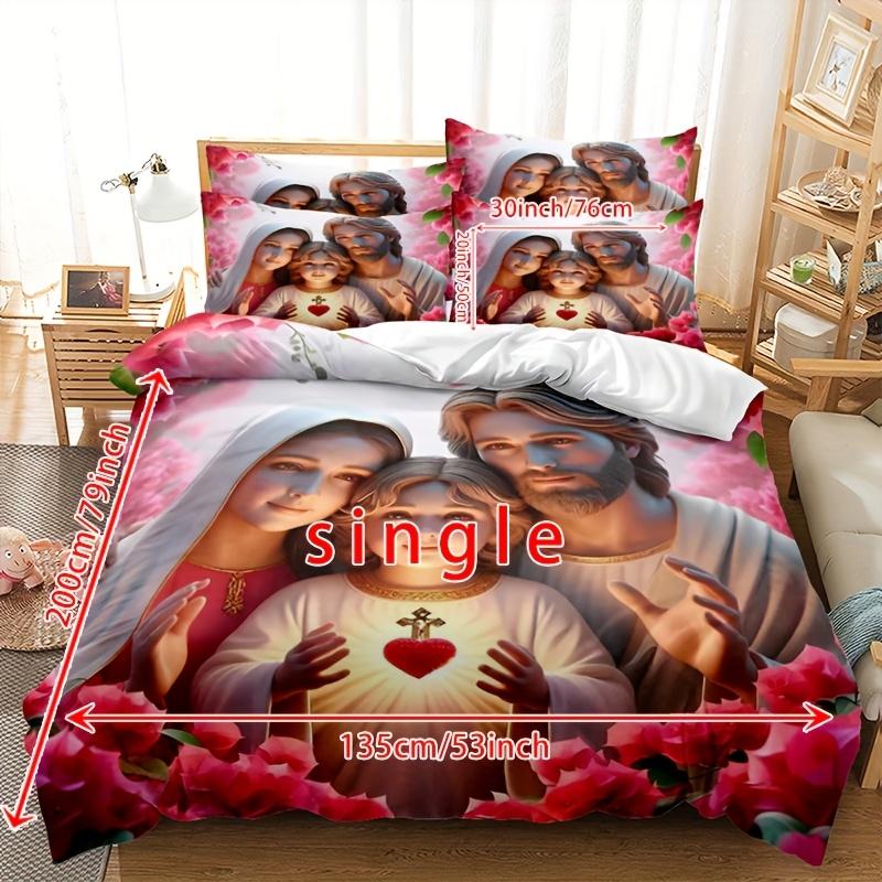 3pcs Jesus and Virgin Mary Duvet Cover Set 1 * Down Comforter + 2 * Pillowcases, No Fill, 3D Digital Print Religious Figures