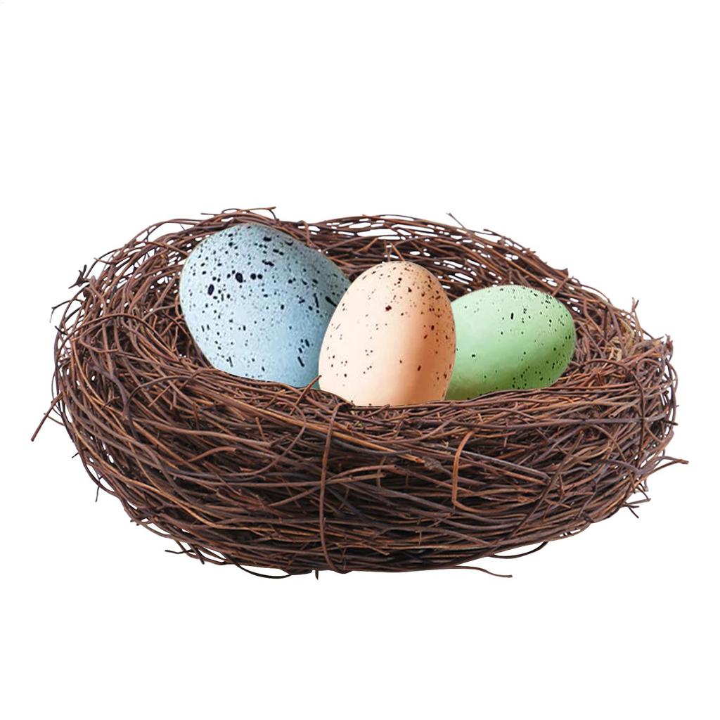 10-15cm Nature Rattan Bird Nest Easter Egg Decoration Prop Artificial Nest for Easter Party Home Garden Decoration DIY Craft