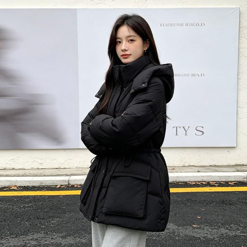 Womens Short Duck Down Jacket Winter Warm Hooded Puffer Coat Loose Fit Street Style