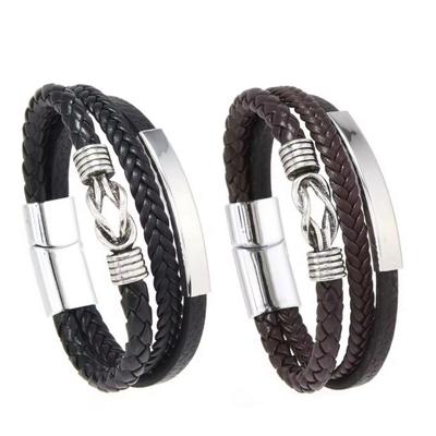 Premium Lederarmband: Europäische & Amerikanische Mode, Gravierbares Mehrschichtiges 8-Figuren-Legierungsdesign